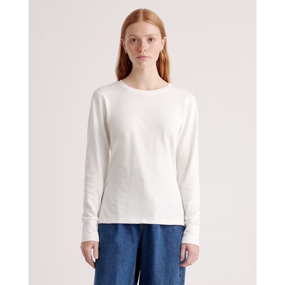 Quince 100% Organic Cotton Slub Long‎ Sleeve Tee White M